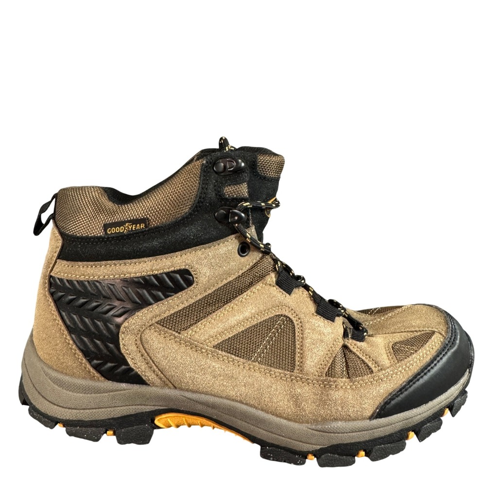 Goodyear Mens Hiking Boots Tan Suede Mesh Mid Top Trail Shoes Brown Black 9.5